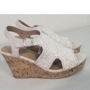 Jelly Pop Sandals Womens Size 8 Tulum Wedge Lace Cream Sandel Boho Whimsical